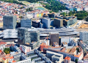Luftaufnahme des neuen Hauptbahnhofes.